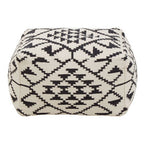 White Textured Fabric Pouffe with Padded Seat