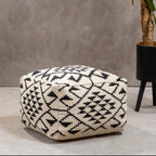 White Textured Fabric Pouffe with Padded Seat