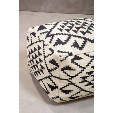White Textured Fabric Pouffe with Padded Seat