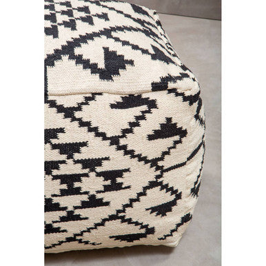 White Textured Fabric Pouffe with Padded Seat