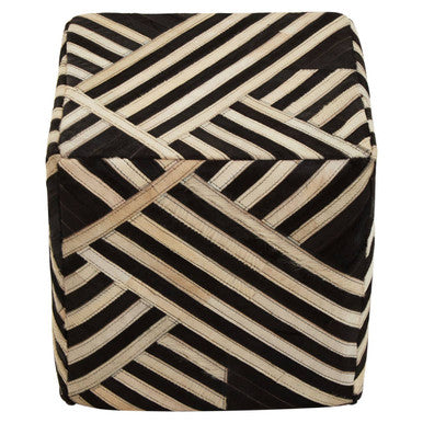 Bosie Black and White Stripe Leather Pouffe