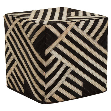 Bosie Black and White Stripe Leather Pouffe