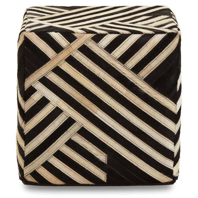 Bosie Black and White Stripe Leather Pouffe