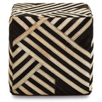 Bosie Black and White Stripe Leather Pouffe