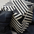 Bosie Black and White Stripe Leather Pouffe