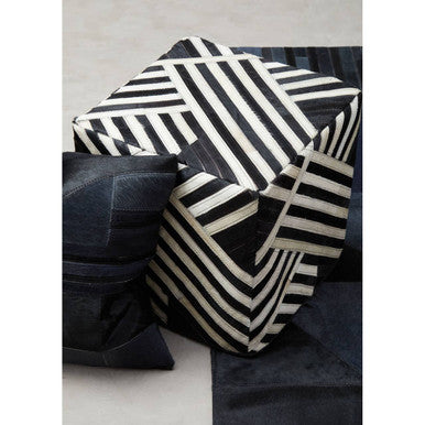 Bosie Black and White Stripe Leather Pouffe