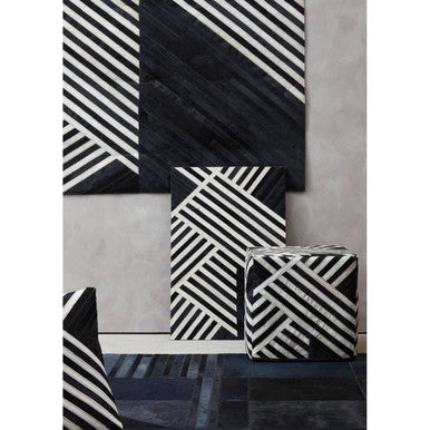 Bosie Black and White Stripe Leather Pouffe