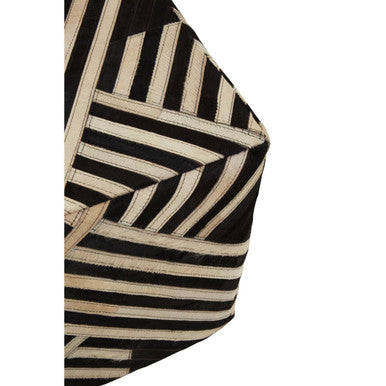 Bosie Black and White Stripe Leather Pouffe