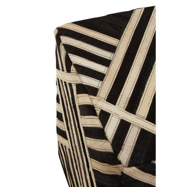 Bosie Black and White Stripe Leather Pouffe