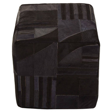 Bosie Black and Grey Deco Hair on Leather Pouffe