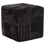 Bosie Black and Grey Deco Hair on Leather Pouffe