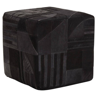 Bosie Black and Grey Deco Hair on Leather Pouffe