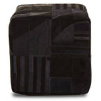 Bosie Black and Grey Deco Hair on Leather Pouffe