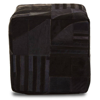 Bosie Black and Grey Deco Hair on Leather Pouffe