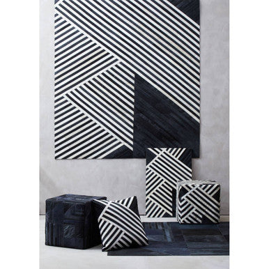 Bosie Black and Grey Deco Hair on Leather Pouffe