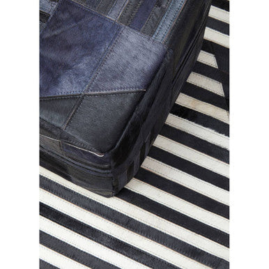 Bosie Black and Grey Deco Hair on Leather Pouffe