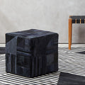 Bosie Black and Grey Deco Hair on Leather Pouffe