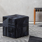 Bosie Black and Grey Deco Hair on Leather Pouffe