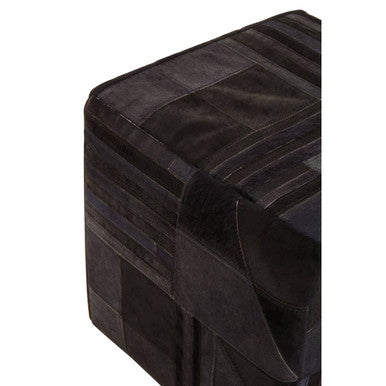 Bosie Black and Grey Deco Hair on Leather Pouffe