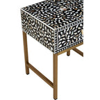 Black Wood Inlay 1-Drawer Side Table with Floral Handle and Gold Metal Finish Base