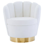 Off White Boucle Scalloped Swivel Chair with Gold Base
