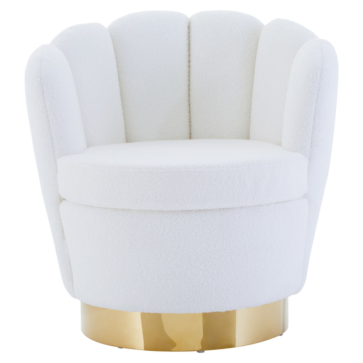 Off White Boucle Scalloped Swivel Chair with Gold Base