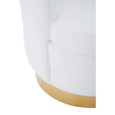 Off White Boucle Scalloped Swivel Chair with Gold Base