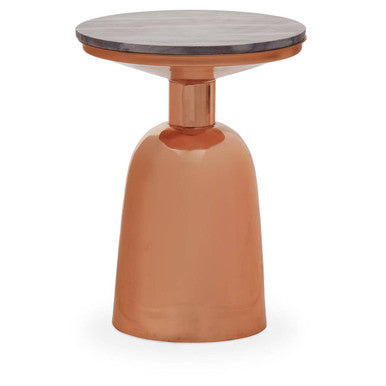Black Marble Top Side Table with Chunky Copper Iron Base