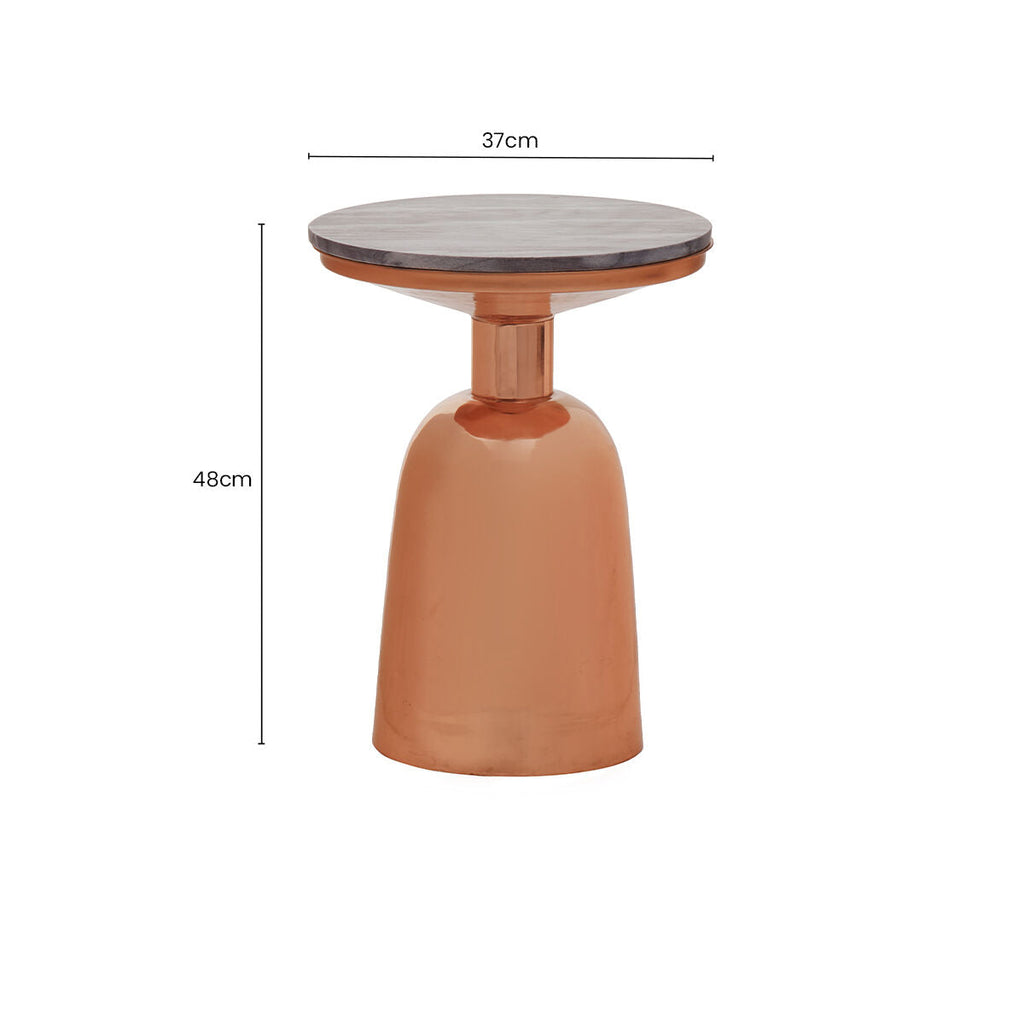 Black Marble Top Side Table with Chunky Copper Iron Base