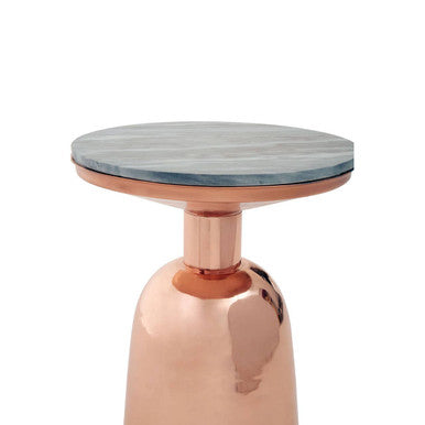 Black Marble Top Side Table with Chunky Copper Iron Base