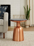 Black Marble Top Side Table with Chunky Copper Iron Base