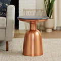 Black Marble Top Side Table with Chunky Copper Iron Base