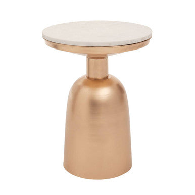 White Marble Top Side Table with Chunky Gold Iron Base