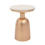 White Marble Top Side Table with Chunky Gold Iron Base