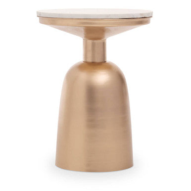 White Marble Top Side Table with Chunky Gold Iron Base