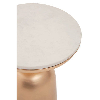 White Marble Top Side Table with Chunky Gold Iron Base