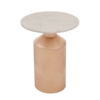 White Carrara Marble Top Side Table with Gold Iron Base