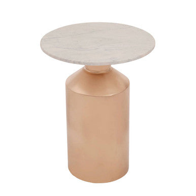 White Carrara Marble Top Side Table with Gold Iron Base