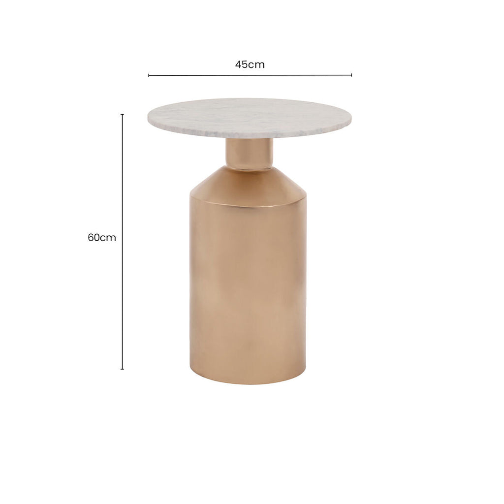 White Carrara Marble Top Side Table with Gold Iron Base