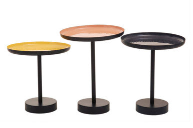 Gold Pink and Black Metal Tray Table Set of 3 with Enamel Tops