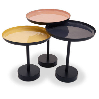 Gold Pink and Black Metal Tray Table Set of 3 with Enamel Tops