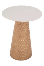 White Tabletop Side Table with Chunky Hammered Gold Base