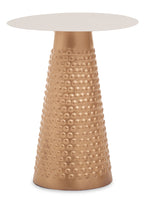 White Tabletop Side Table with Chunky Hammered Gold Base