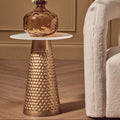 White Tabletop Side Table with Chunky Hammered Gold Base