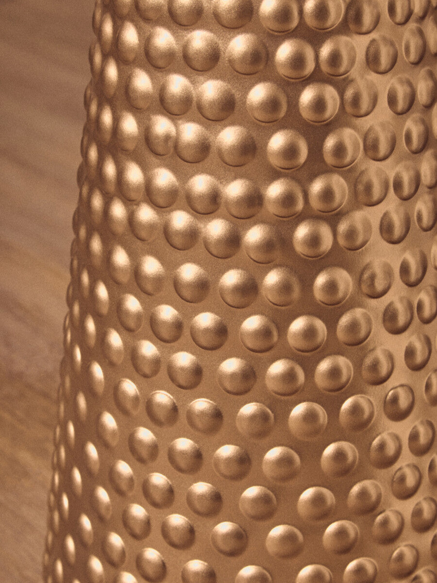 White Tabletop Side Table with Chunky Hammered Gold Base