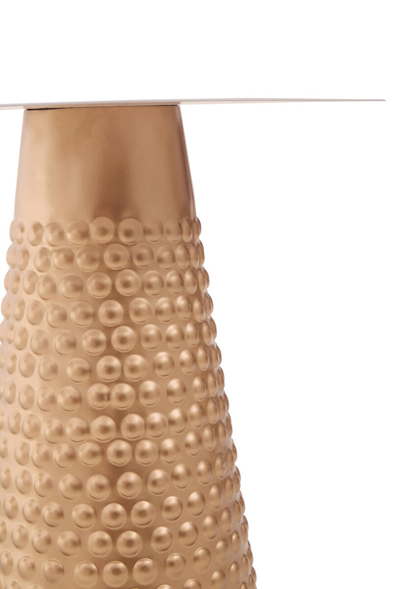 White Tabletop Side Table with Chunky Hammered Gold Base