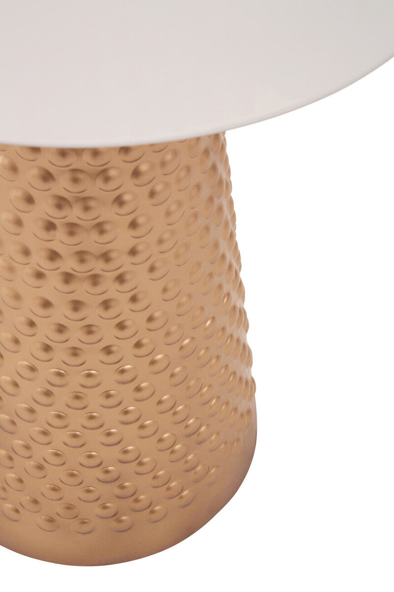 White Tabletop Side Table with Chunky Hammered Gold Base