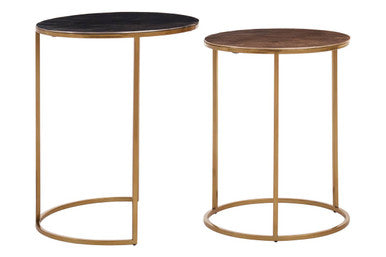 Nest of 2 Gold and Zinc Side Tables with Luxe Gold Steel Frames