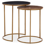 Nest of 2 Gold and Zinc Side Tables with Luxe Gold Steel Frames