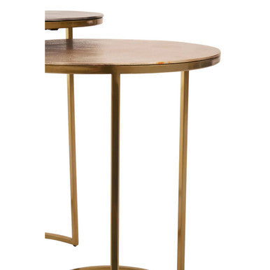 Nest of 2 Gold and Zinc Side Tables with Luxe Gold Steel Frames
